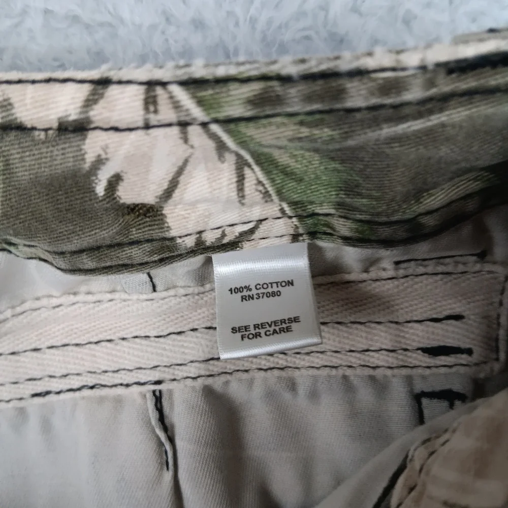 Cato Midi Skirt Women 8 Green Feather Leaf Print Cotton Raw Hem RN 37080